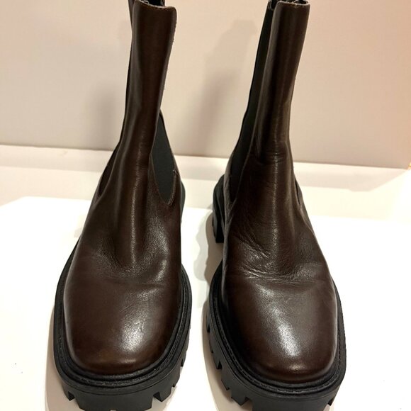 LIKE NEW ZARA SIZE 40 M CHOCOLATE BROWN CHUNKY LUG HIGH ANKLE BOOT - Picture 5 of 8